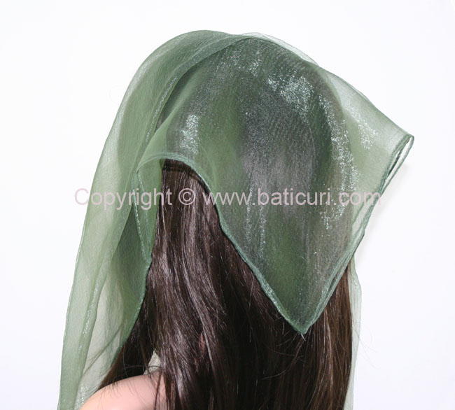 #02(W) SQ Solid with wide silk stripes- Forest green