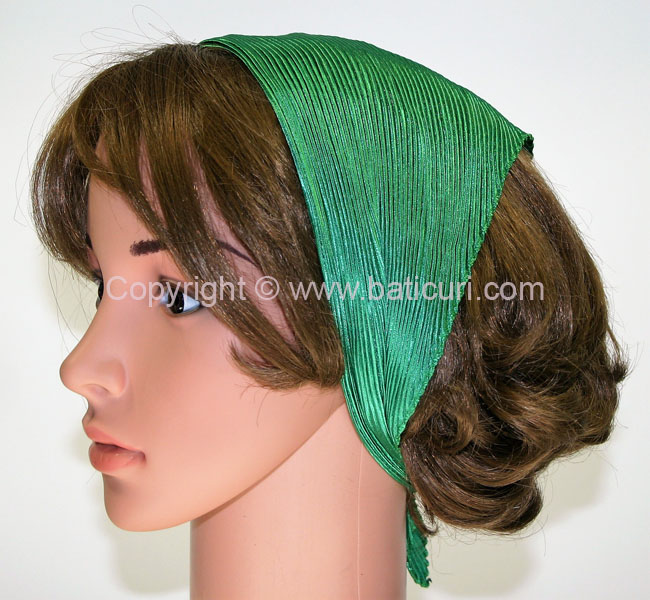 91-53 Polyester Silky Feel Pleated Scarves- Pine green
