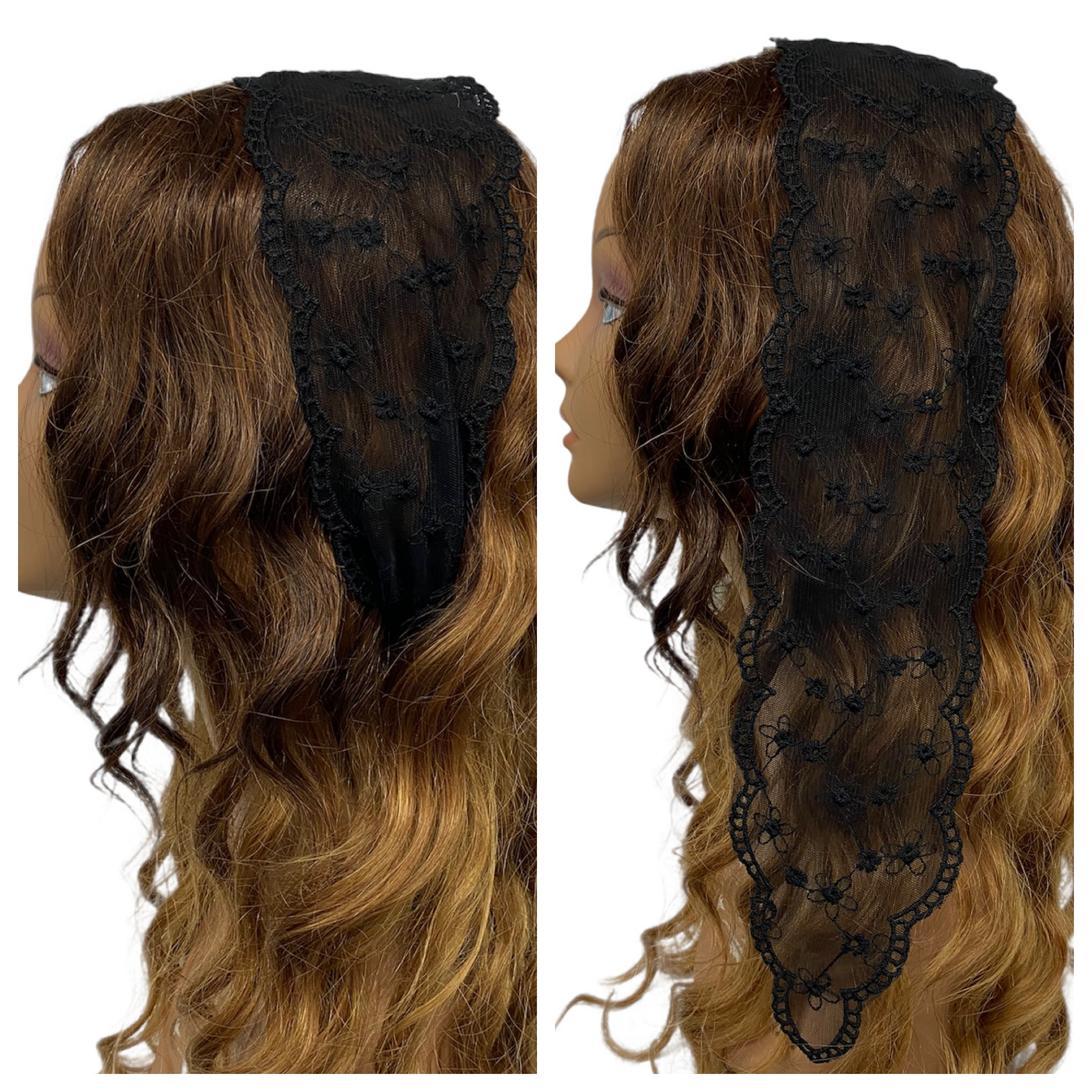 New OB Skinny Lace Floral Embroidered Headband Scarf-Black