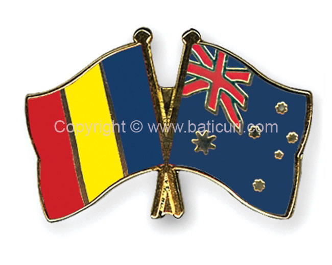 FRIENDSHIP FLAG PIN~Romania & Australia
