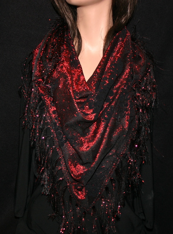 Polyester and Metallic Triangular Scarf-Dk.Red