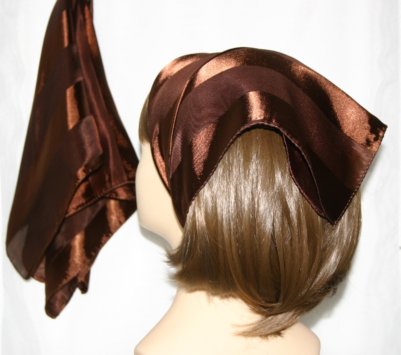 Small Polyester with wide silk stripe-Chocolate Brown