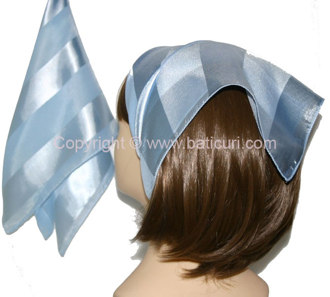 Small Polyester with wide silk stripe-Light Blue
